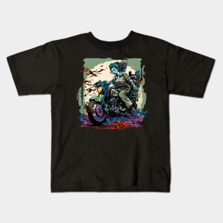 Zombie Girl riding a motorcycle Kids T-Shirt